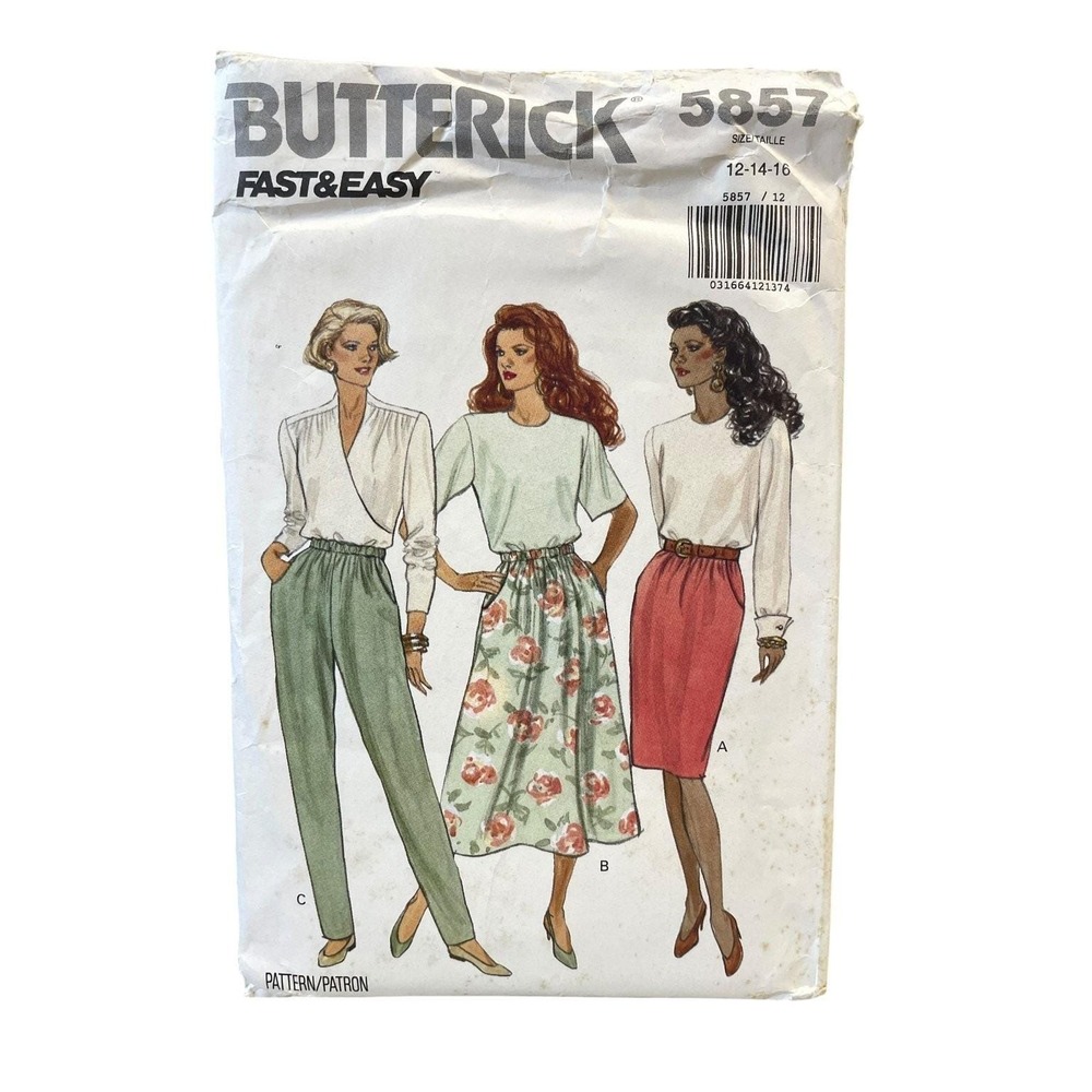 Butterick 5857 Blouse Skirt Pants Sz 12-14-16 Fast &‎ Easy 1991